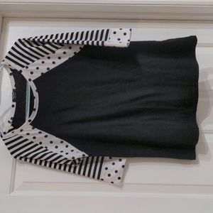 3/4 Sleeve Black Top with Polkadots